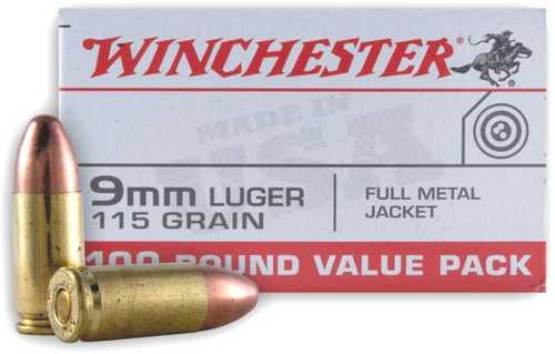 9mm Luger 115 Grain Full Metal Jacket 100 Rounds Winchester Ammunition
