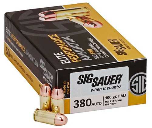 380 ACP 100 Grain Full Metal Jacket 50 Rounds Sig Sauer Ammunition