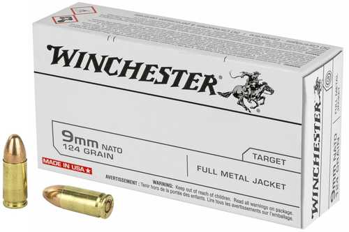 9mm Luger 124 Grain Full Metal Jacket 50 Rounds Winchester Ammunition