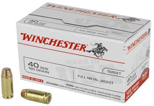 40 S&W 165 Grain Full Metal Jacket 100 Rounds Winchester Ammunition