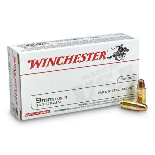 Winchester 9MM 147 Grain Full Truncated Cone Metal Case Sub Sonic Ammo 50 Round Box Md: USA9MM1