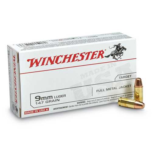 9mm Luger 147 Grain Full Metal Jacket 50 Rounds Winchester Ammunition