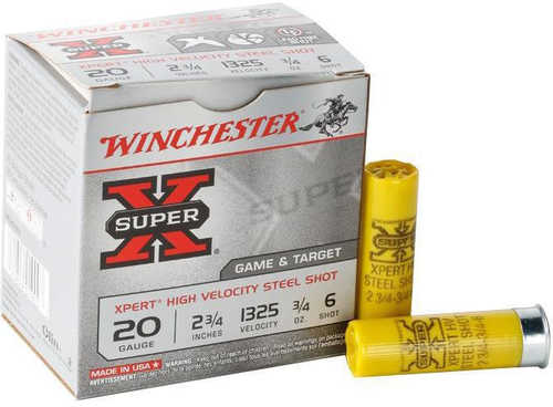 20 Gauge 2-3/4" Steel #6  3/4 oz 25 Rounds Winchester Shotgun Ammunition