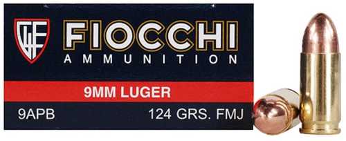 9mm Luger 124 Grain Full Metal Jacket 50 Rounds Fiocchi Ammunition 9mm Luger