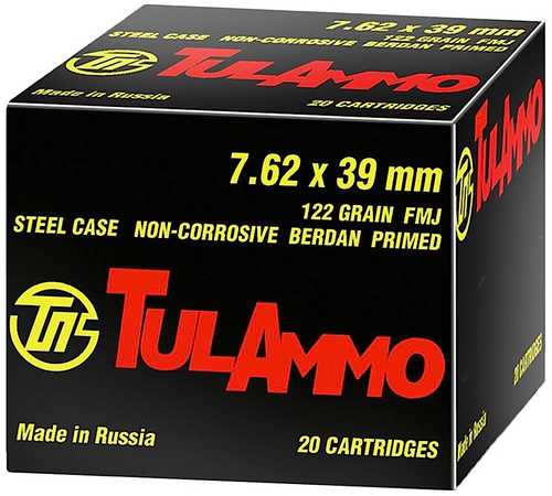 7.62X39mm 122 Grain Full Metal Jacket 100 Rounds TULA Ammunition