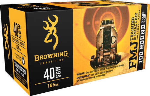 40 S&W 165 Grain Full Metal Jacket 100 Rounds Browning Ammunition