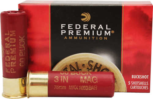 12 Gauge 3" Lead 00 Buck  15 Pellets 5 Rounds Federal Shotgun Ammunition