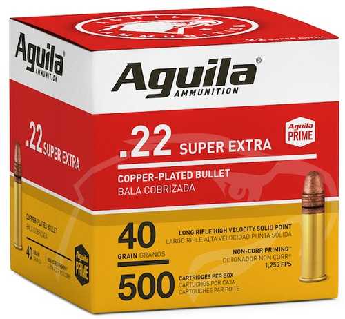 Aguila Ammunition Rimfire 22 LR 40 Grain Copper Plated Solid Point Hi-Velocity 500 rounds per box 2000 rounds per case 1