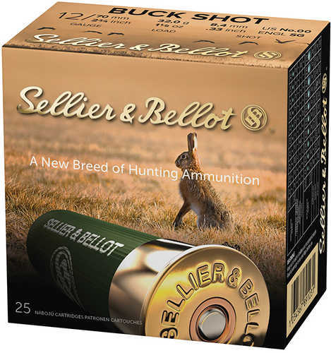 12 Gauge 2 3/4" 25 Rounds Ammunition Sellier & Bello 1 1/4 oz  Lead #00 Buck