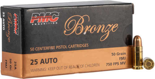 25 ACP 50 Grain Full Metal Jacket Rounds PMC Ammunition