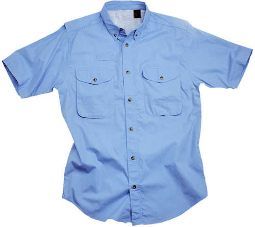 Short Sleeve Ocean Blue Poplin Fishing Shirt Size XS