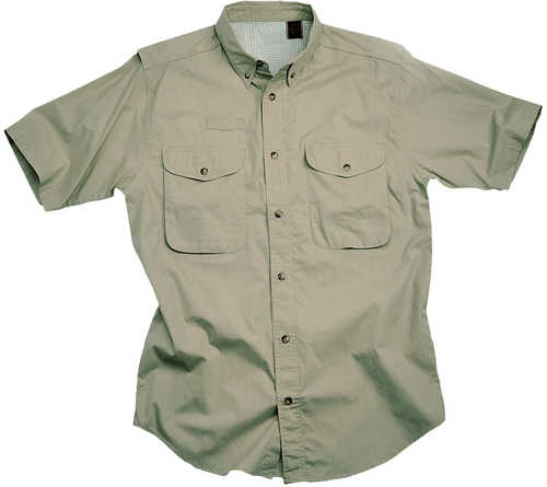 Short Sleeve Khaki Poplin Fishing Shirt Size Small