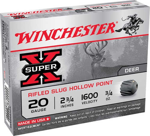 20 Gauge 2-3/4" Lead Slug  3/4 oz 5 Rounds Winchester Shotgun Ammunition