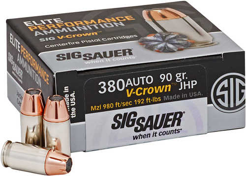 380 ACP 90 Grain Jacketed Hollow Point 50 Rounds Sig Sauer Ammunition