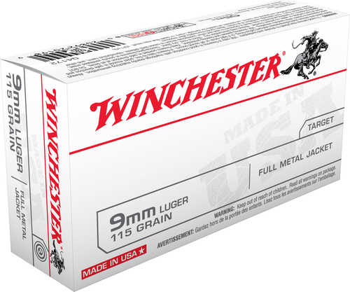 9mm Luger 115 Grain Full Metal Jacket 50 Rounds Winchester Ammunition
