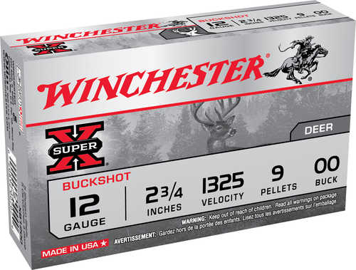 12 Gauge 2-3/4" Lead 00 Buck  9 Pellet 5 Rounds Winchester Shotgun Ammunition