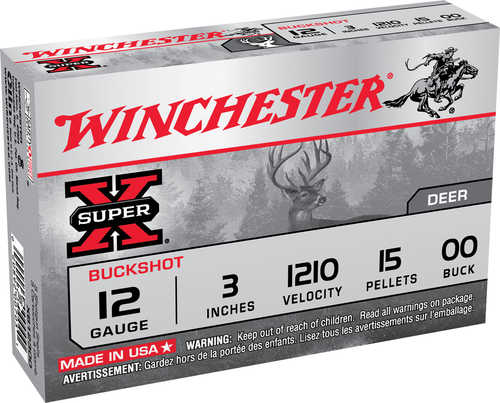 12 Gauge 3" Lead 00 Buck  15 Pellets 5 Rounds Winchester Shotgun Ammunition