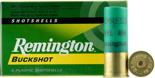 12 Gauge 2-3/4" Lead 0 Buck  12 Pellets 5 Rounds Remington Shotgun Ammunition