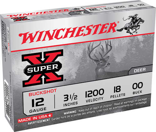 12 Gauge 3-1/2" Lead 00 Buck  18 Pellets 5 Rounds Winchester Shotgun Ammunition