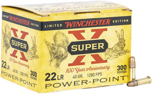 Winchester Super X 100th Anniversary 22 Long Rifle 40 Gr Power-Point Ammo 300 Round Box