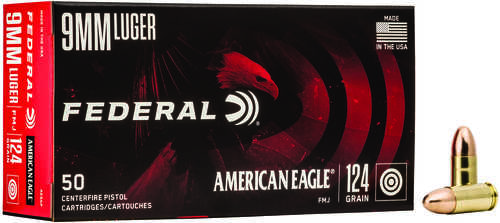 9mm Luger 124 Grain Full Metal Jacket 50 Rounds Federal Ammunition