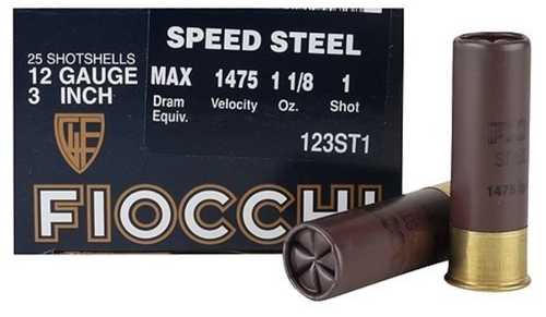 12 Gauge 3" Steel #1  1-1/8 oz 25 Rounds Fiocchi Shotgun Ammunition