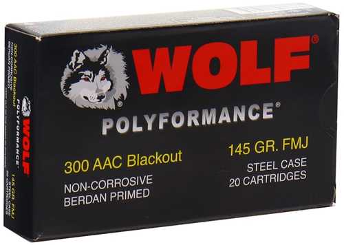 Wolf Polyformance Rifle Ammunition .300 Blackout 145Gr FMJ 1985 Fps 20/ct