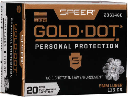 9mm Luger 115 Grain Jacketed Hollow Cavity 20 Rounds Speer Ammunition
