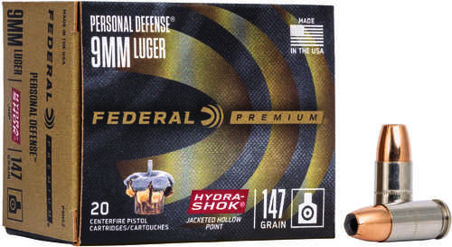 9mm Luger 147 Grain Hollow Point 20 Rounds Federal Ammunition
