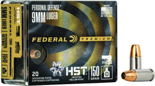 9mm Luger 150 Grain Jacketed Hollow Cavity 20 Rounds Federal Ammunition