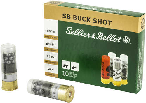 12 Gauge 2-3/4" Lead 4 Buck  21 Pellets 10 Rounds Sellier & Bello Shotgun Ammunition