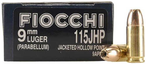 9mm Luger 115 Grain Hollow Point 50 Rounds Fiocchi Ammunition