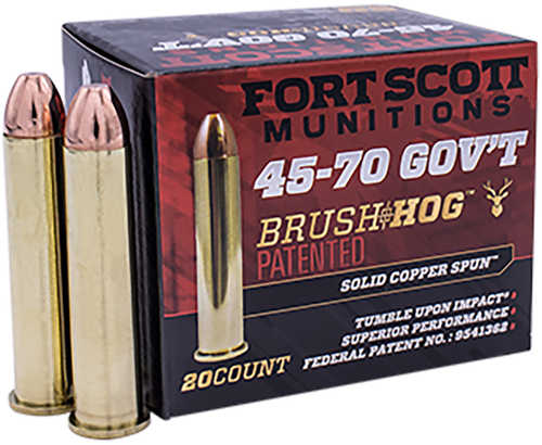 Fort Scott Munitions 4570300SCV1 Tumble Upon Impact (TUI) Brush Hog 45-70 Gov 300 Gr Solid Copper Spun 20 Per Box/ 10 Cs