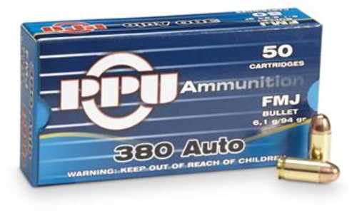 380 ACP 94 Grain FMJ 50 Rounds PPU Ammunition