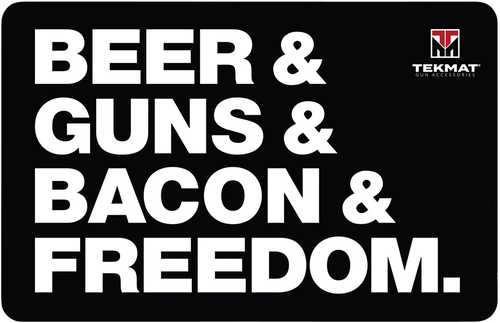 TekMat TEKR17BGBF Black/White Rubber 17" Long 11" X "Beer & Guns Bacon Freedom" Illustration