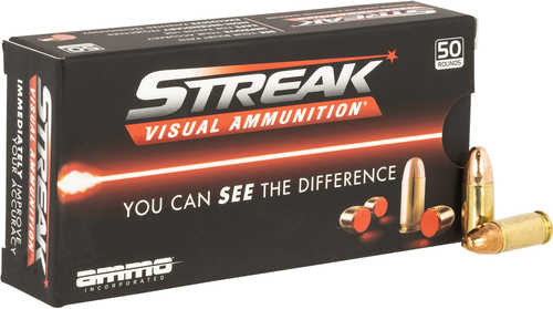 Ammo Inc 9124TMCSTRKRED50 Streak Visual (Red) 9mm 124 Gr Total Metal Case (TMC) 50 Per Box/20 Cs