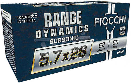 Fiocchi 57Sub62 Range Dynamics 5.7X28mm 62 Gr Full Metal Jacket (FMJ) 50 Bx/10 Cs
