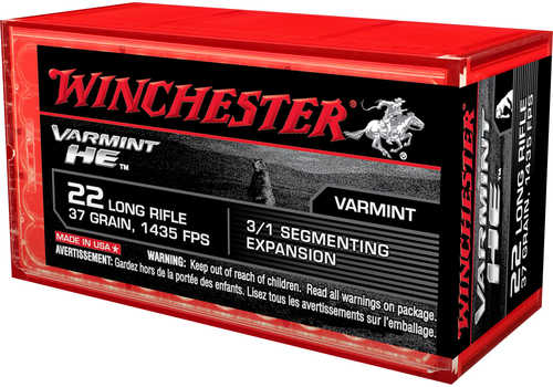 Winchester Varmint HE 22 LR 37 GR Hollow Point Ammo 50 Round Box