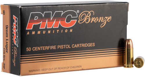 9mm Luger 115 Grain Jacketed Hollow Point 50 Rounds PMC Ammunition