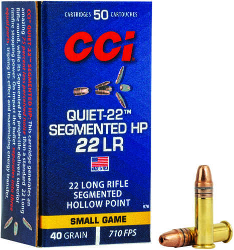CCI 970 Quiet-22 Segmented HP 22 LR 40 gr Segmented Hollow Point Sub-Sonic Ammo 50 Round Box