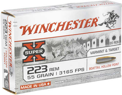 Winchester Ammo 223 Rem 55 gr Hollow Point Boat Tail Ammo 20 Round Box