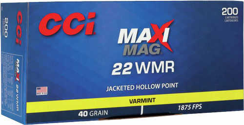 22 Win Mag Rimfire 40 Grain Hollow Point Maxi-Mag 200 Rounds CCI Ammunition Winchester Magnum