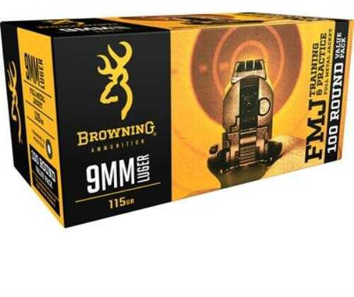 9mm Luger 100 Rounds Ammunition Browning 115 Grain Full Metal Jacket