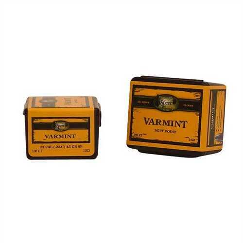 Speer Bullets 1023 Varmint 22 Caliber .224 45 GR Jacketed Soft Point (JSP) 100 Box