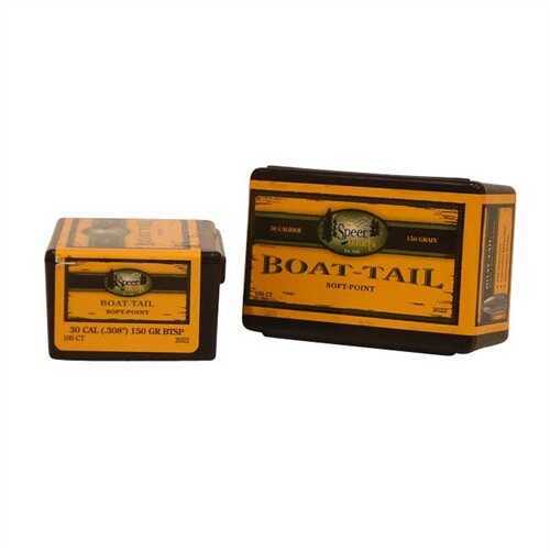 Speer Bullets 2022 Boat-Tail 30 Caliber .308 150 GR Jacketed Soft Point Tail (JSPBT) 100 Box