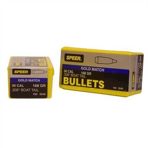 Speer 30 Caliber 168 Grain Match/Boat Tail Bullet 100/Box Md: 2040