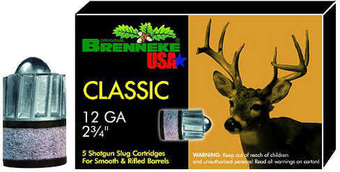 12 Gauge 2-3/4" Slug 1-1/8 oz 5 Rounds Brenneke Shotgun Ammunition