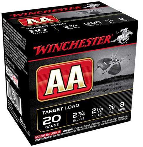 AA Target Load Winchester 20 Gauge 2 3/4" 7/8 Oz 8 Shot Per 25 Ammunition Md: AA208