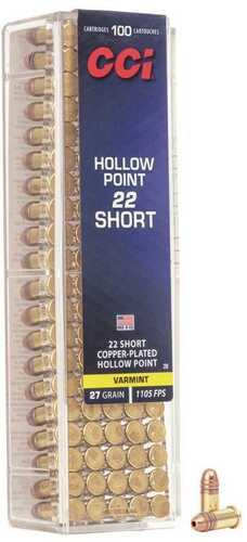 CCI Short Hollow Point Rimfire Ammunition .22 27 Gr CPHP 1105 Fps 100/ct