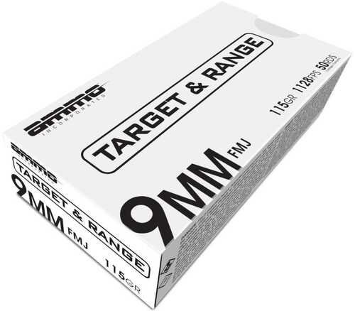 Ammo Inc. Target And Range Handgun Ammunition 9mm Luger 115 Gr FMJ 1128 Fps 50/ct